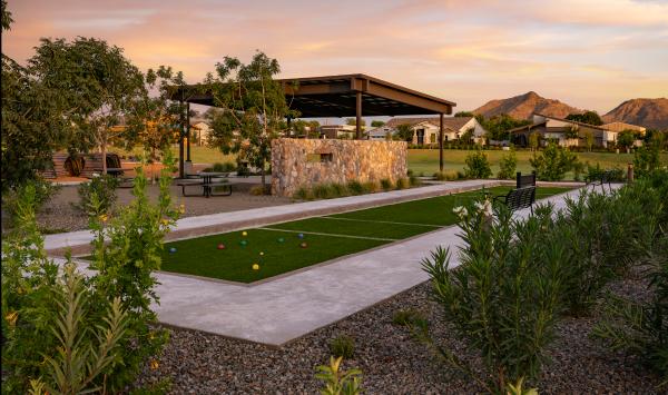 Bocce ball court with beautiful mountain views