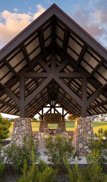 Centrally located pavilion for outdoor dining and entertaining