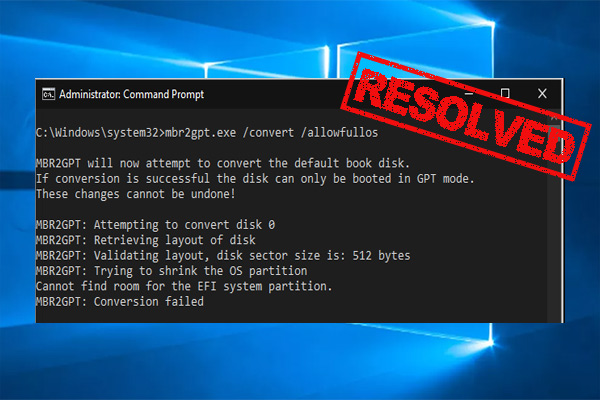 Fixed: MBR2GPT Cannot Find Room for the EFI System Partition
