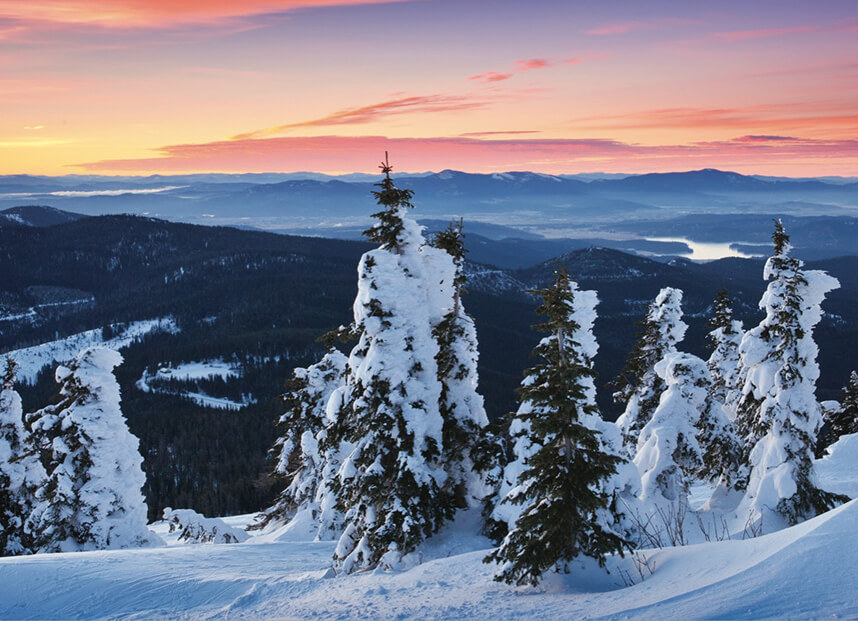 Snow Covered Mountains in Spokane, WA