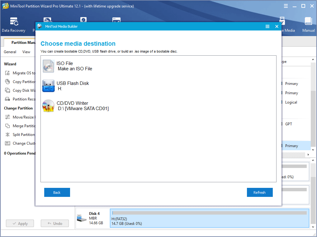 choose USB to make a MiniTool bootable media