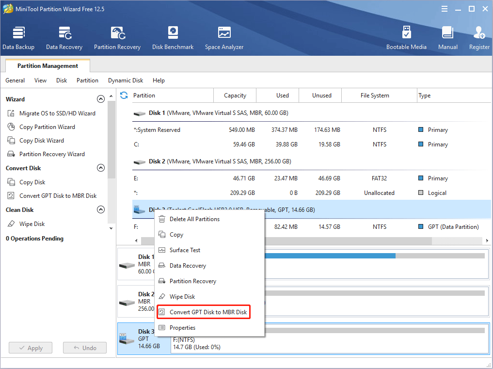 choose Convert GPT Disk to MBR Disk