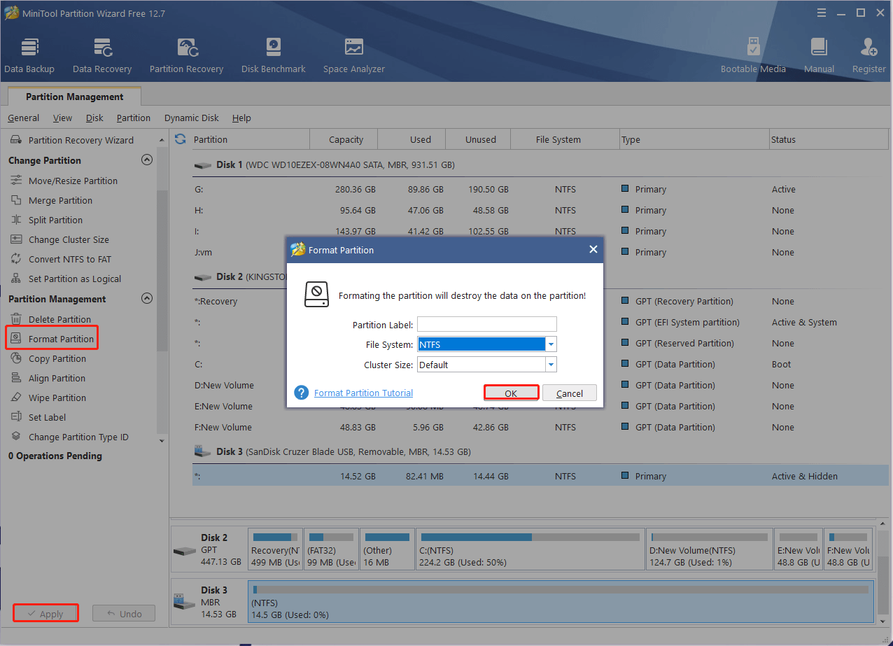 format a partition using MiniTool