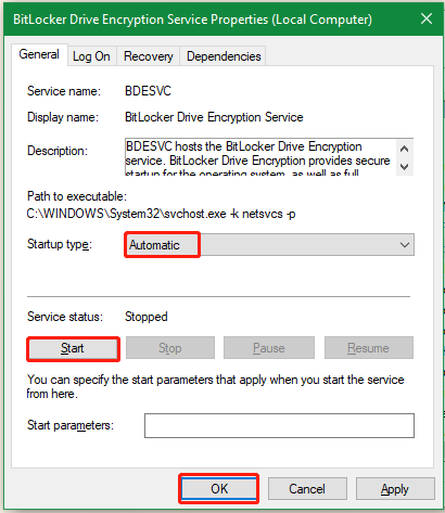 start the BitLocker Drive Encryption service