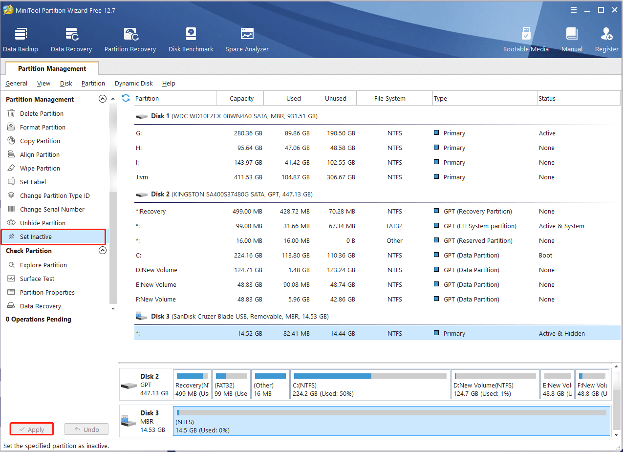 activate a partition using MiniTool