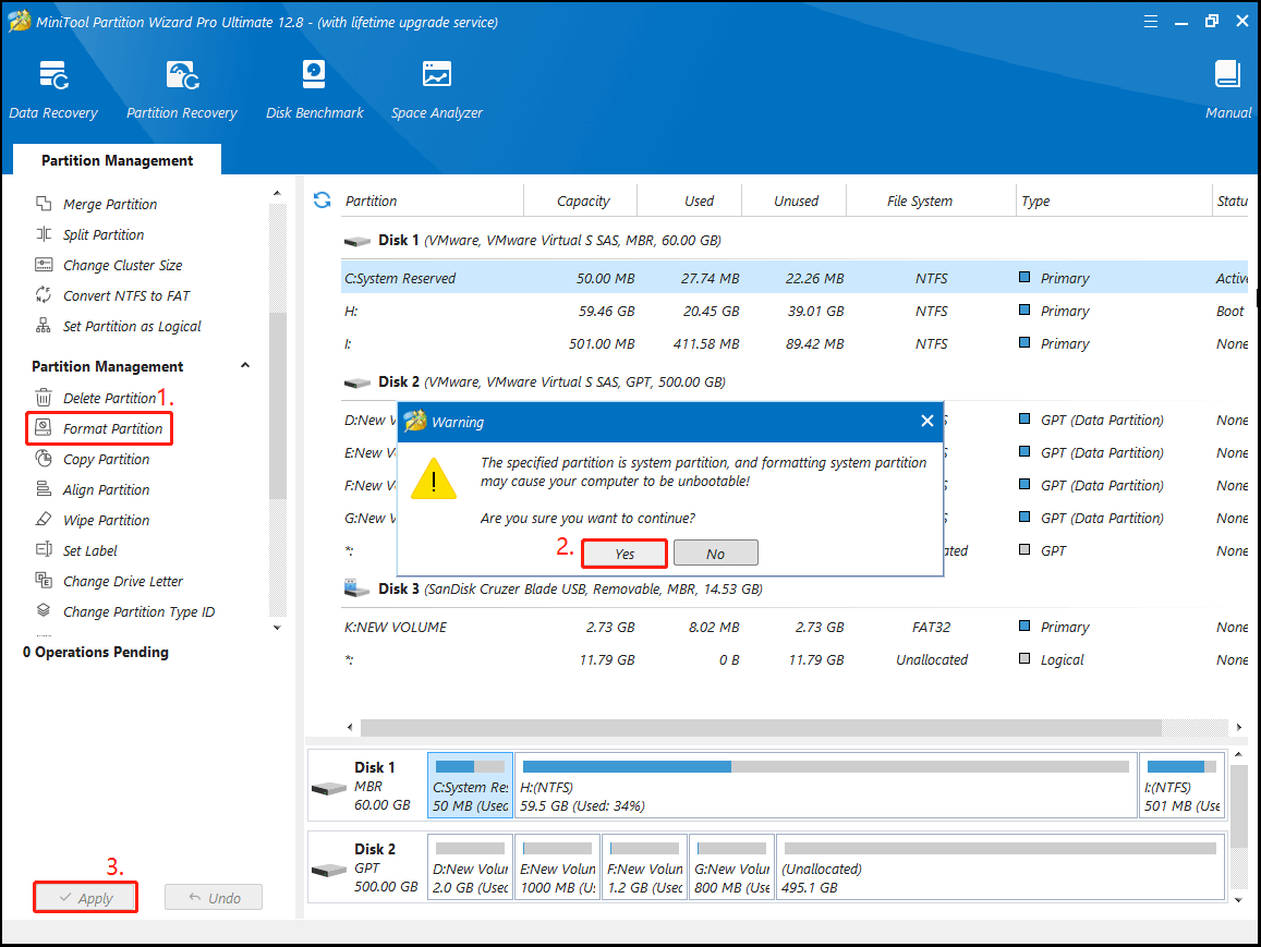 format system partition using MiniTool