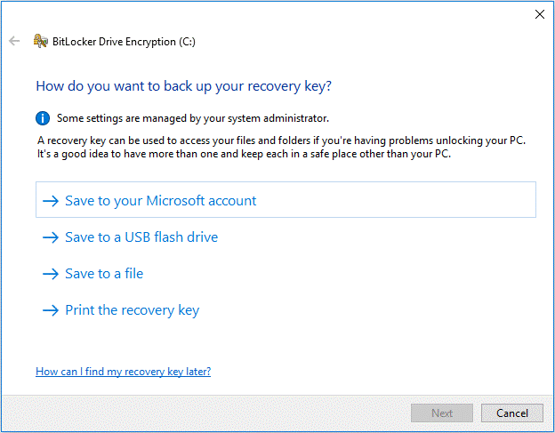 back up BitLocker recovery key