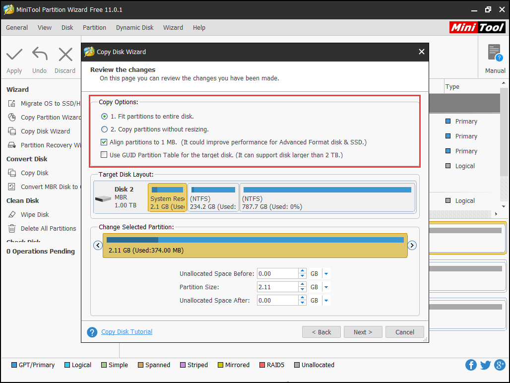 copy options