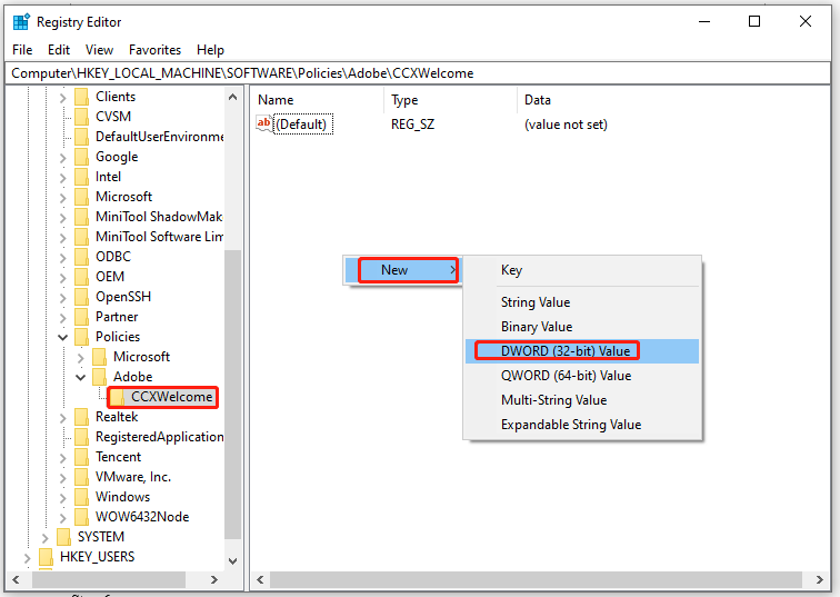 choose DWORD 32-bit Value