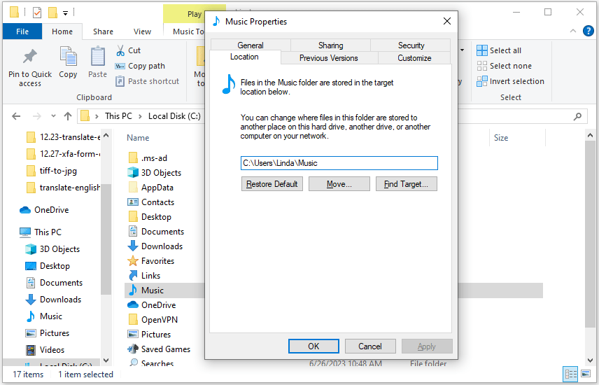 change Music folder location