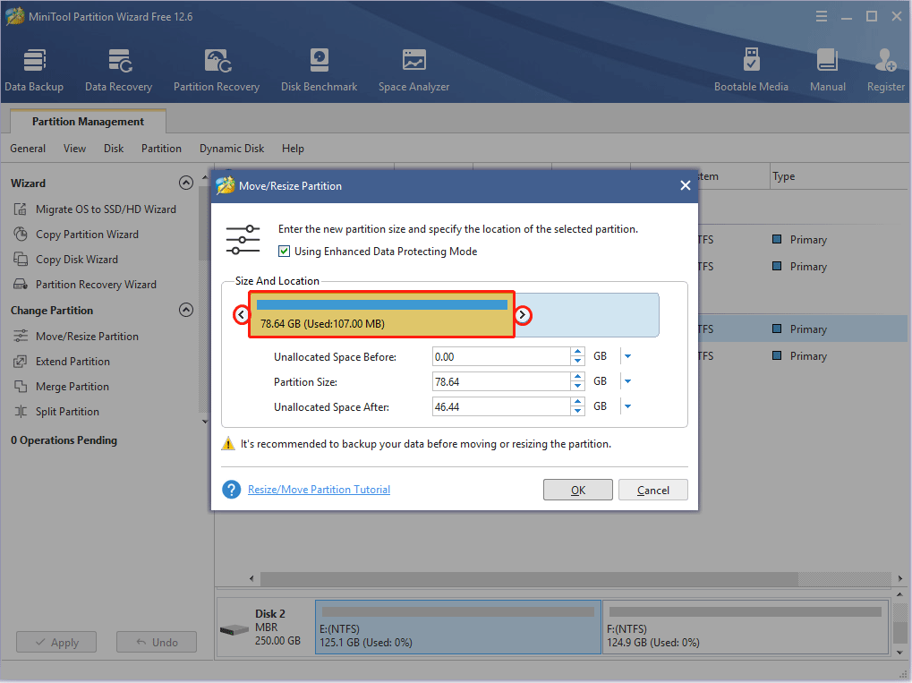 move and resize a partition