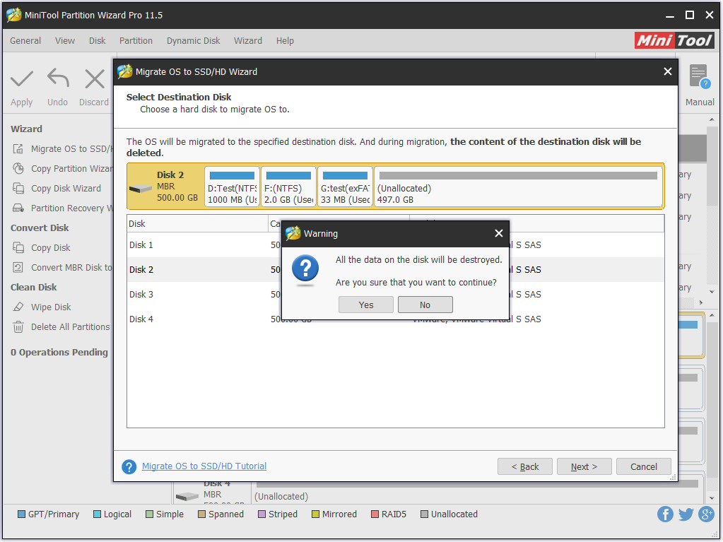 select the destination disk