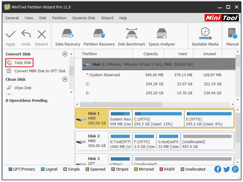 choose copy disk feature from the left action panel