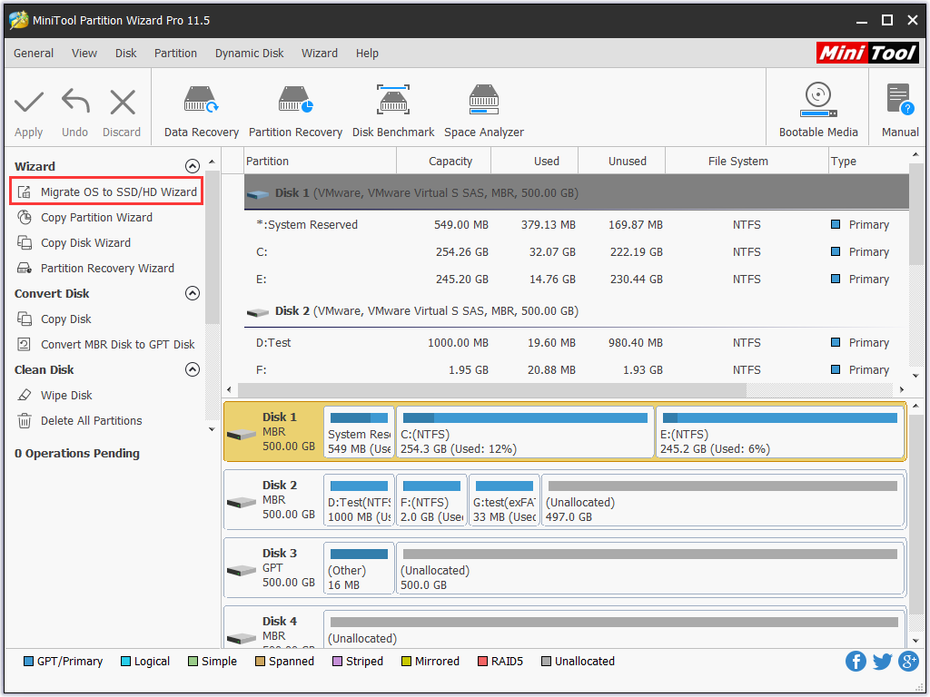 choose Migrate OS feature from the action panel