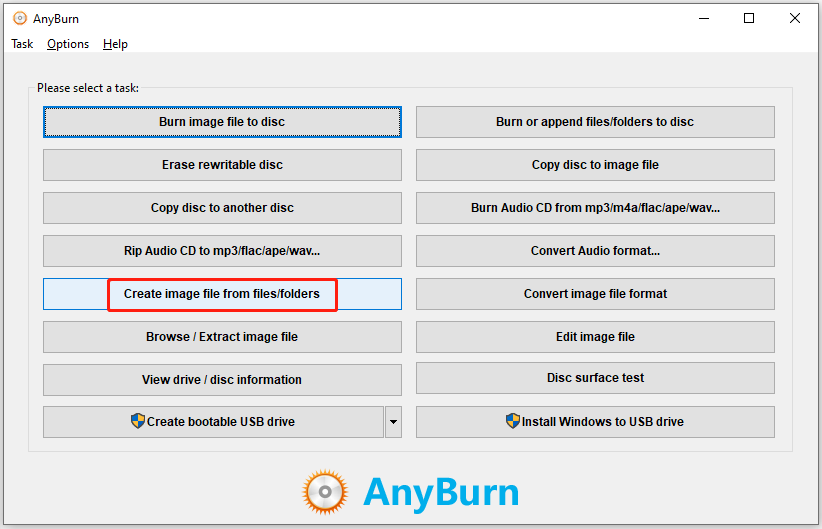 click Create image file from files or folders