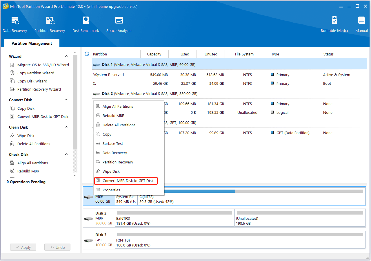 convert MBR disk to GPT disk