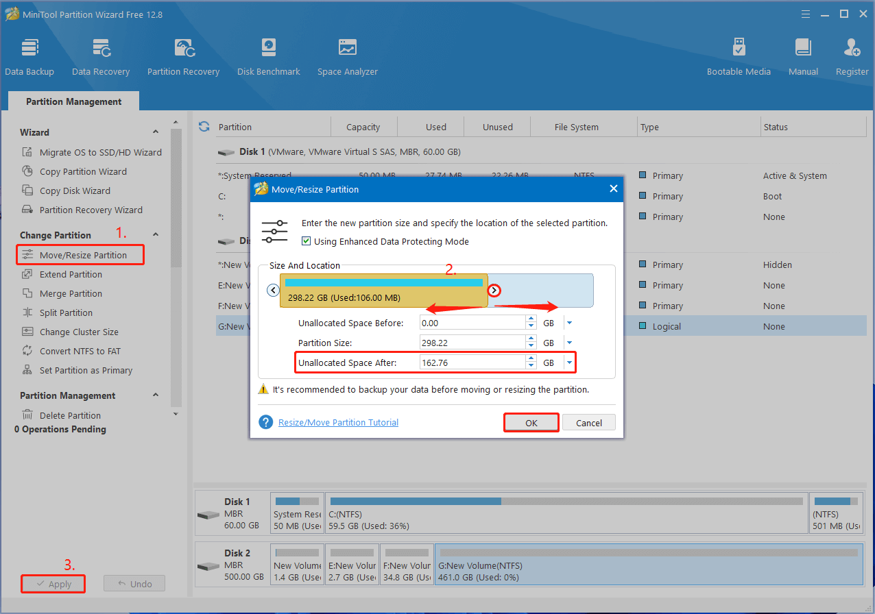 resize a partition using Partition Magic