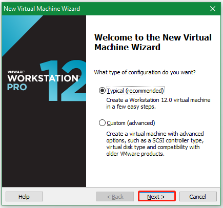 select Typical to create a virtual machine