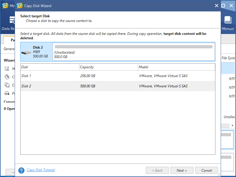 choose target disk for cloning