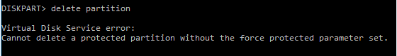 cannot delete protected partition