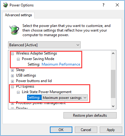 change power settings