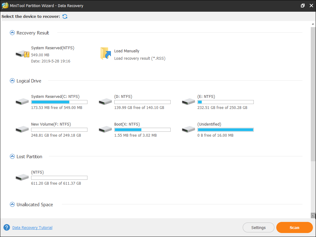 choose a partition for data recovery scanning