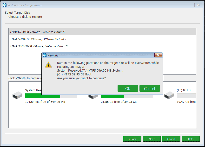 choose a target disk to restore