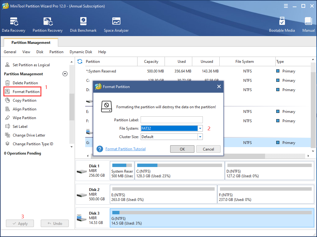 MiniTool Partition Wizard FAT32 formatter