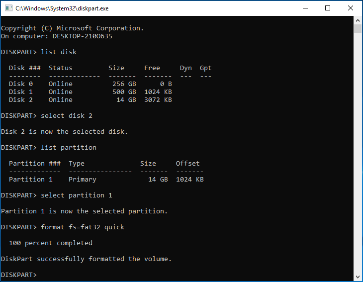 FAT32 format SD card diskpart