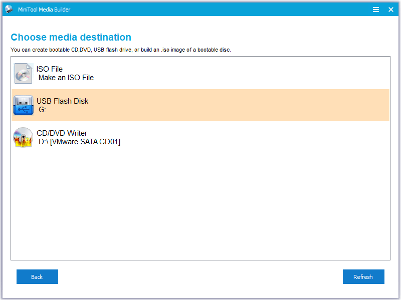 choose a media destination in the Partition Wizard