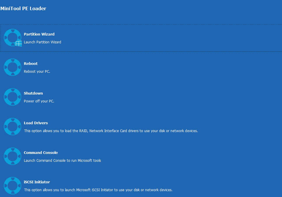 choose Partition Wizard from MiniTool PE Loader interface