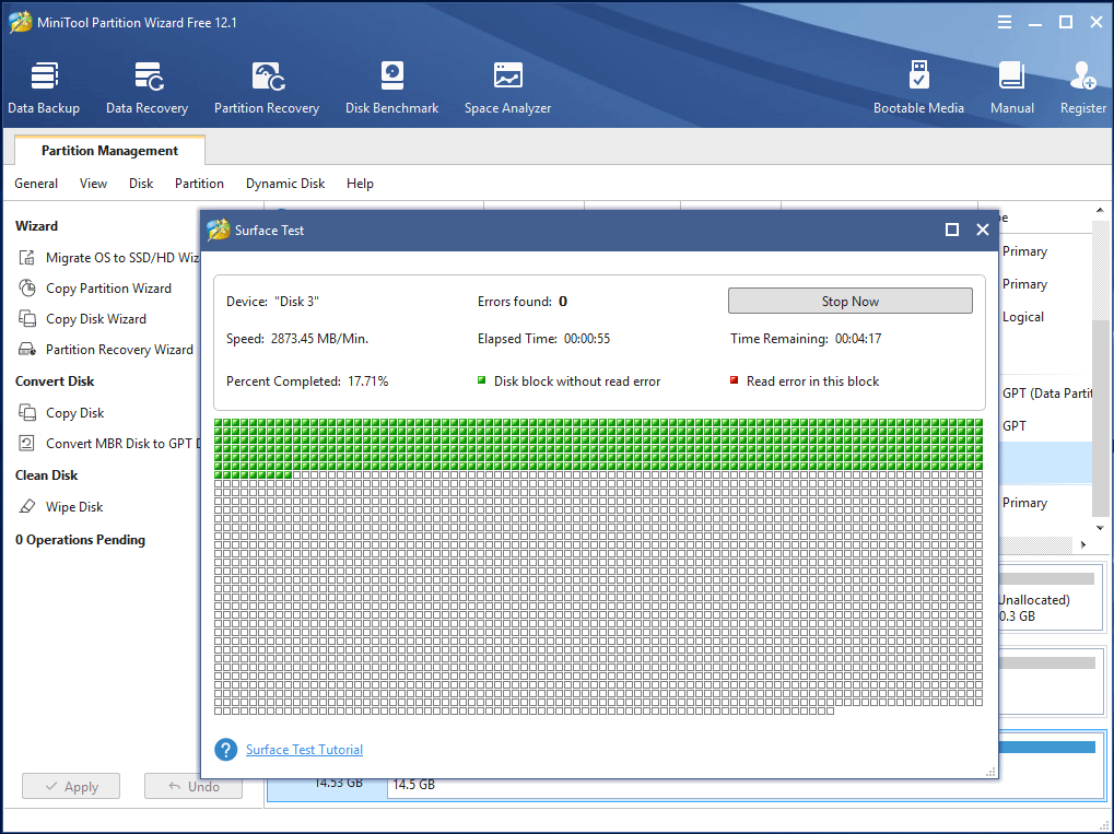 surface test for bad sectors