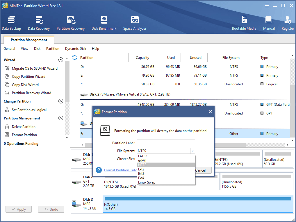 use MiniTool Partition Wizard to fix format did not complete error