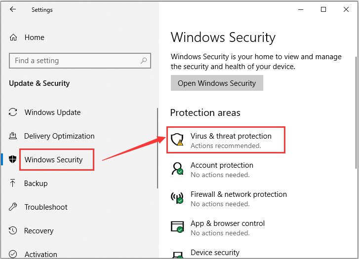 choose Virus & threat protection