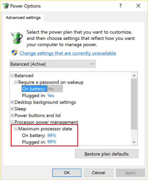 modify power options