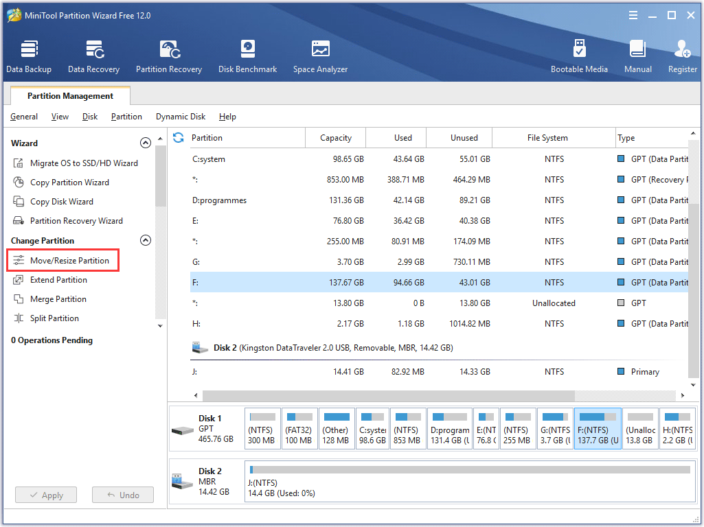 choose Move/Resize Partition