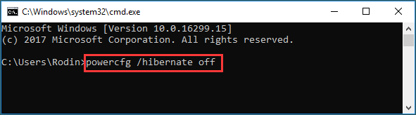 delete the hiberfil.sys file