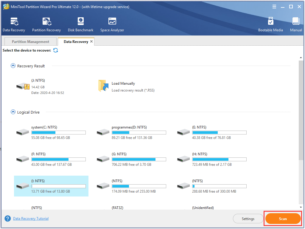 the interface of Data Recovery