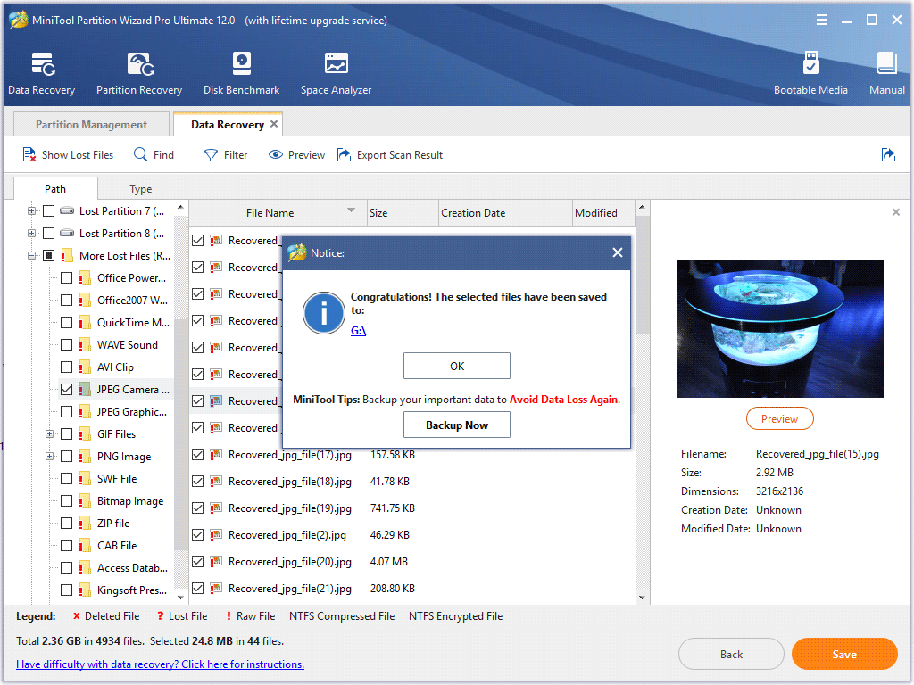 the selected files have been saved to target drive successfully.