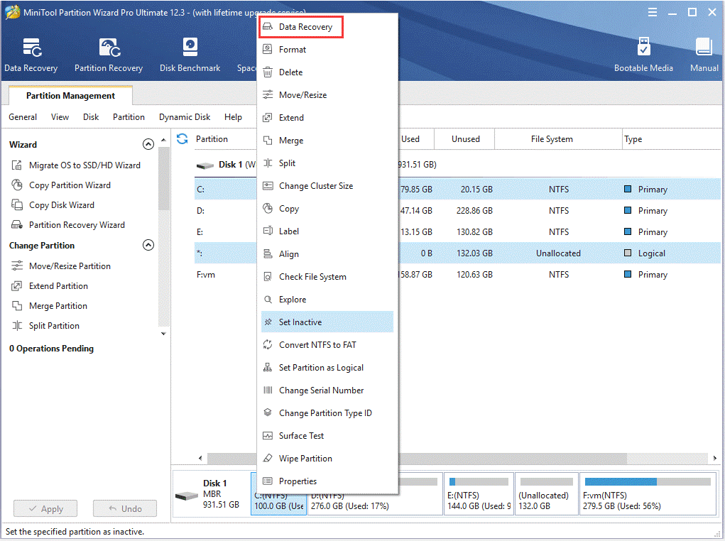 recover lost data on the hard drive using MiniTool Partition Wizard