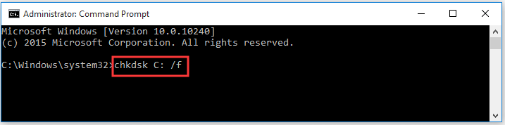 run chkdsk C: /f command