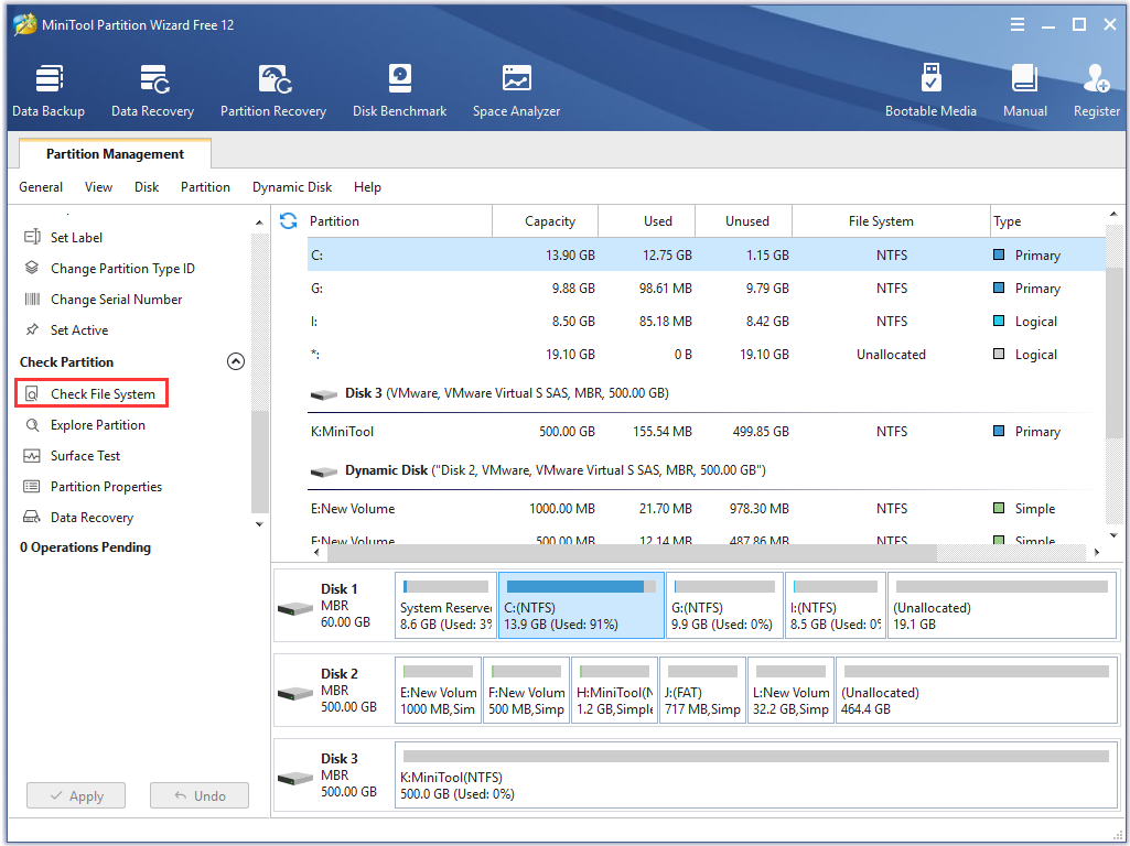 click Check File System on the left pane