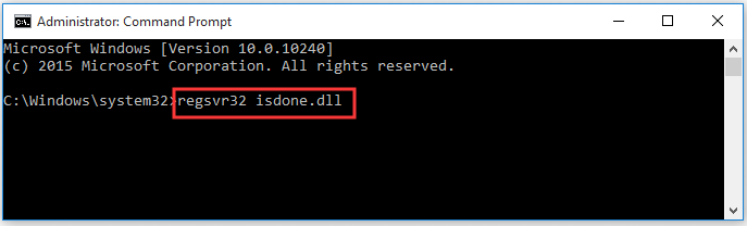 run regsvr32 isdone.dll command
