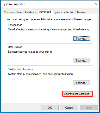 click Environment Variables