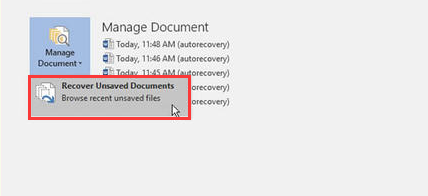 click on Recover Unsaved Document