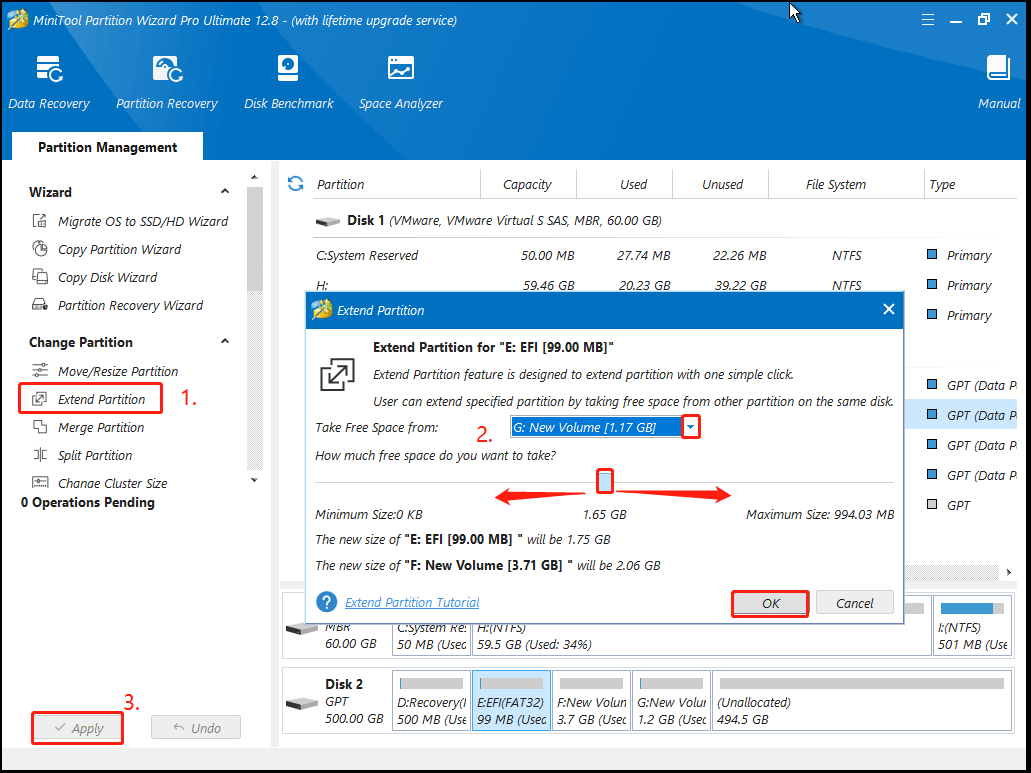 extend EFI partition using MiniTool