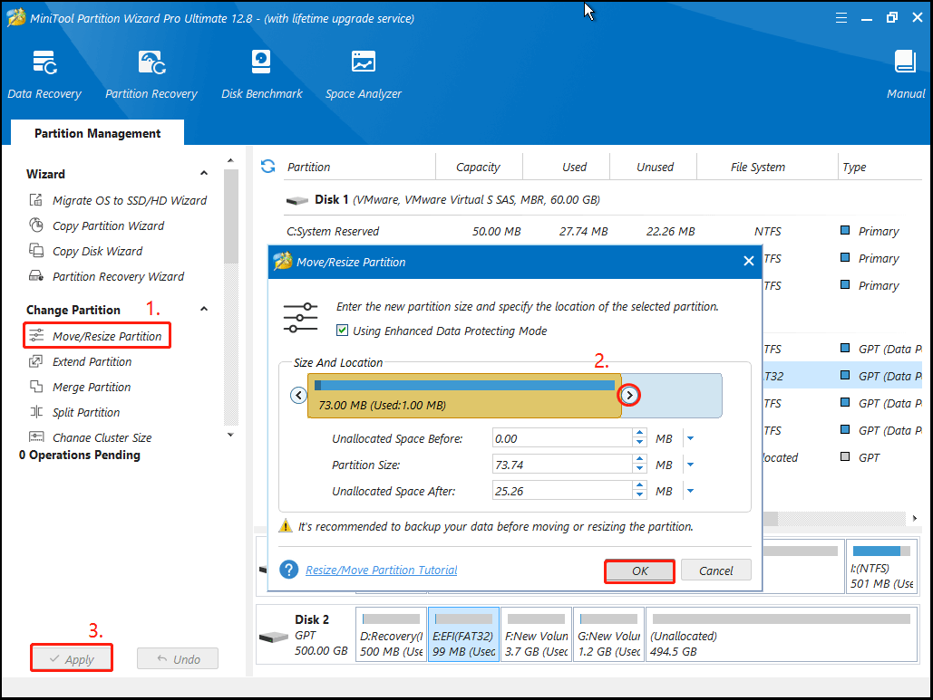 resize EFI partition using MiniTool