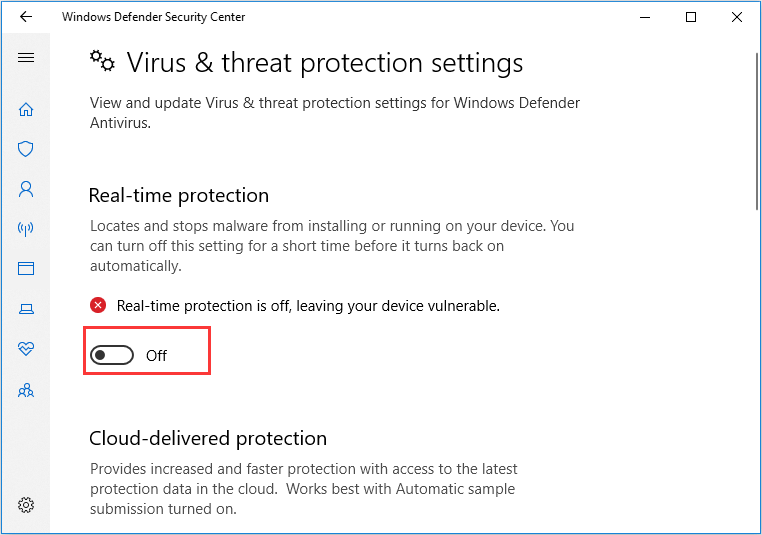 disable Windows Defender antivirus