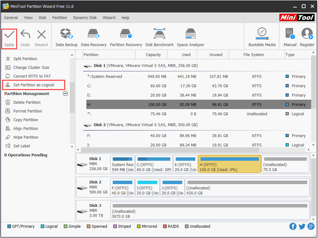 convert the partition to be split to logical