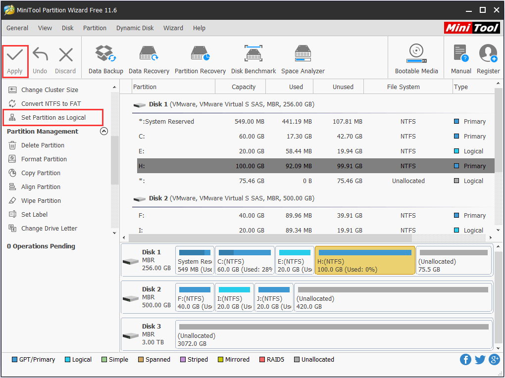 convert the primary partition to logical to create a whole extended partition